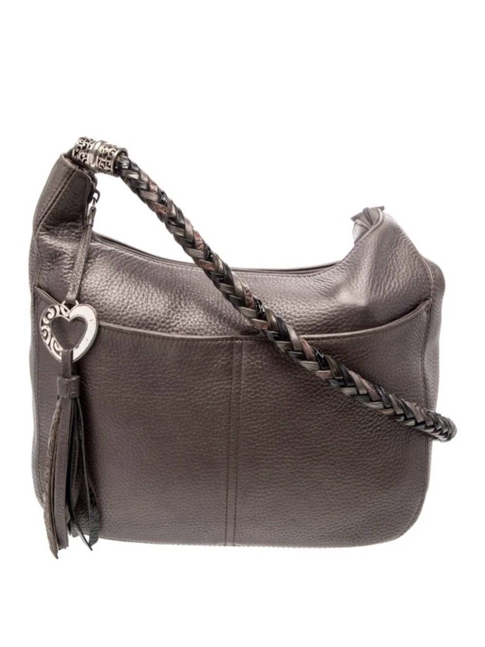 BRIGHTON Barbados zip top Hobo bag, in metallic pewter/champagne Leather